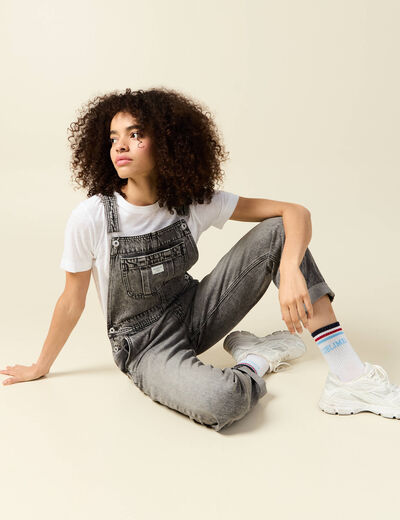 Salopette jeans taille standard denim snow gris femme