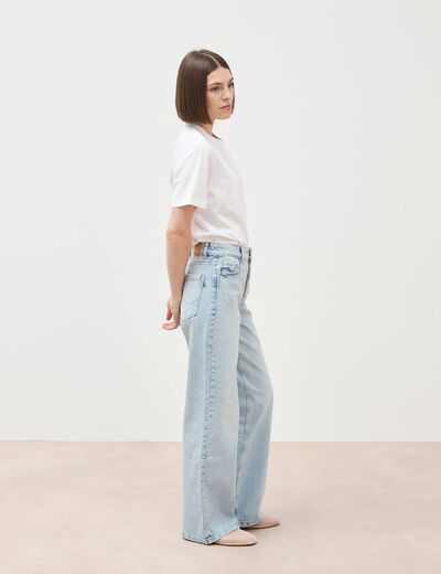 Jeans large taille haute denim bleach femme