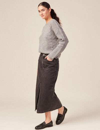 Pull manches longues ajouré gris femme