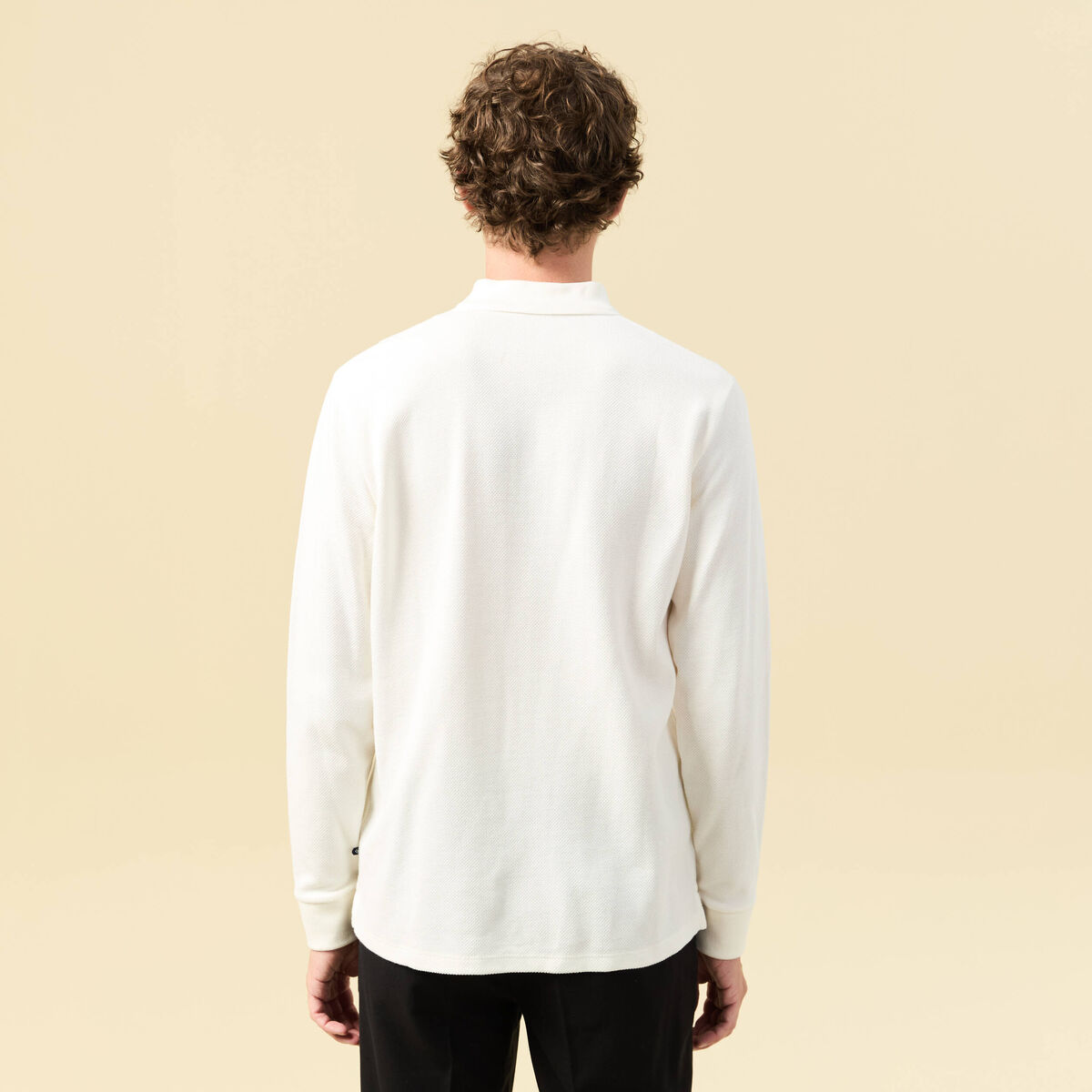 Polo manches longues en coton ecru homme