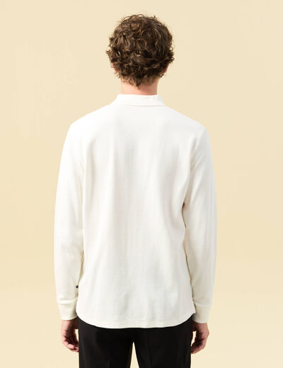 Polo manches longues en coton ecru homme