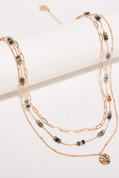 Collier multirangs vert kaki femme