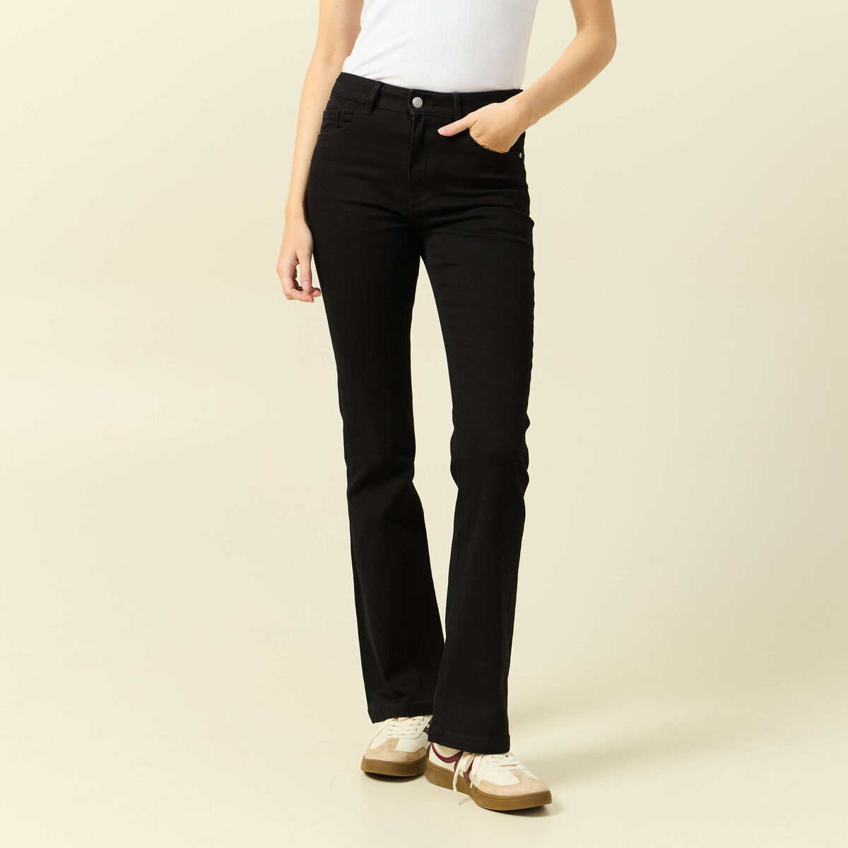 Jeans bootcut taille haute denim noir femme