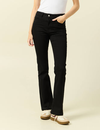 Jeans bootcut taille haute denim noir femme