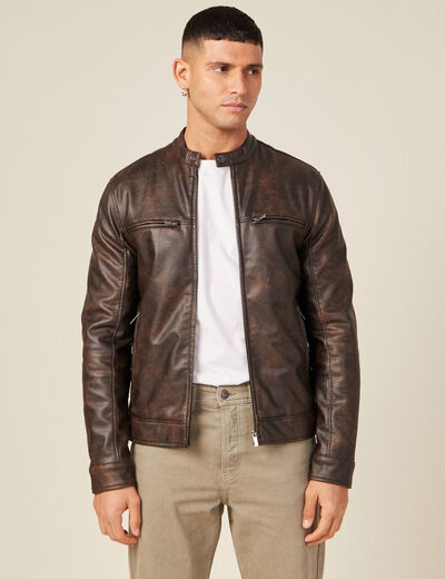 Blouson simili cuir vert kaki homme