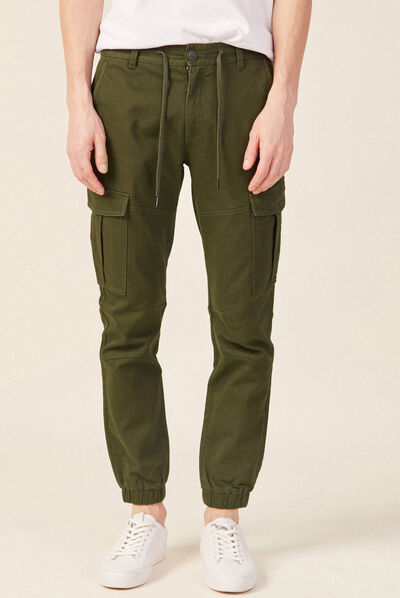 Pantalon cargo taille à cordon vert kaki homme