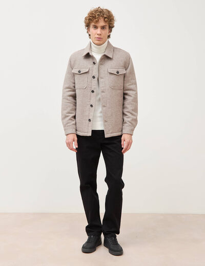 Surchemise boutonn&eacute;e beige homme