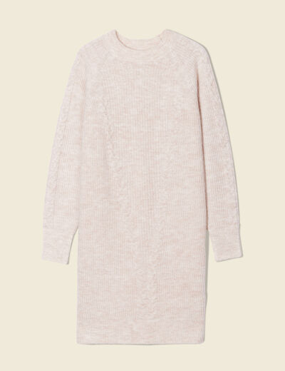 Robe pull droite torsades creme femme