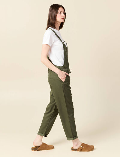 Salopette fluide boutonn&eacute;e vert fonc&eacute; femme