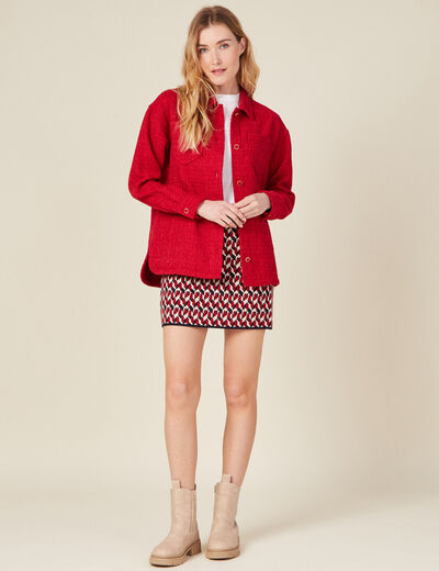 Veste surchemise boutonnée rouge foncé femme
