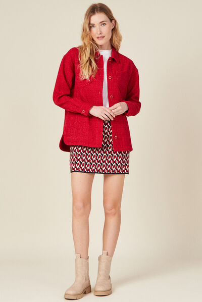 Veste surchemise boutonnée rouge foncé femme