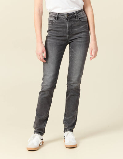 Jeans slim taille haute denim gris femme