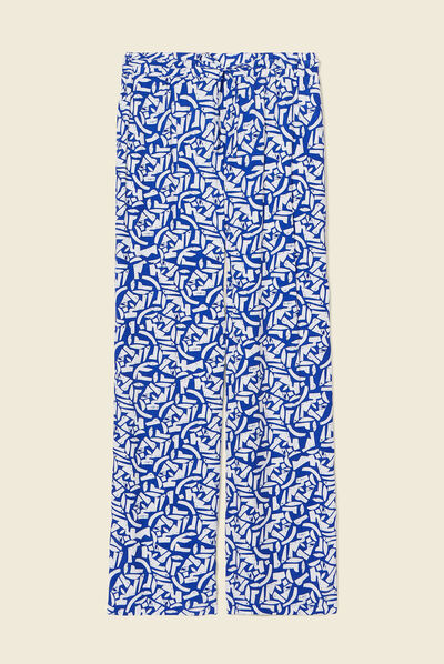 Pantalon large fluide bleu femme