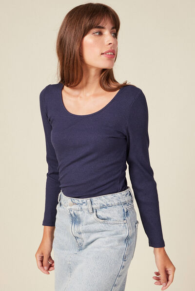 T-shirt manches longues bleu marine femme