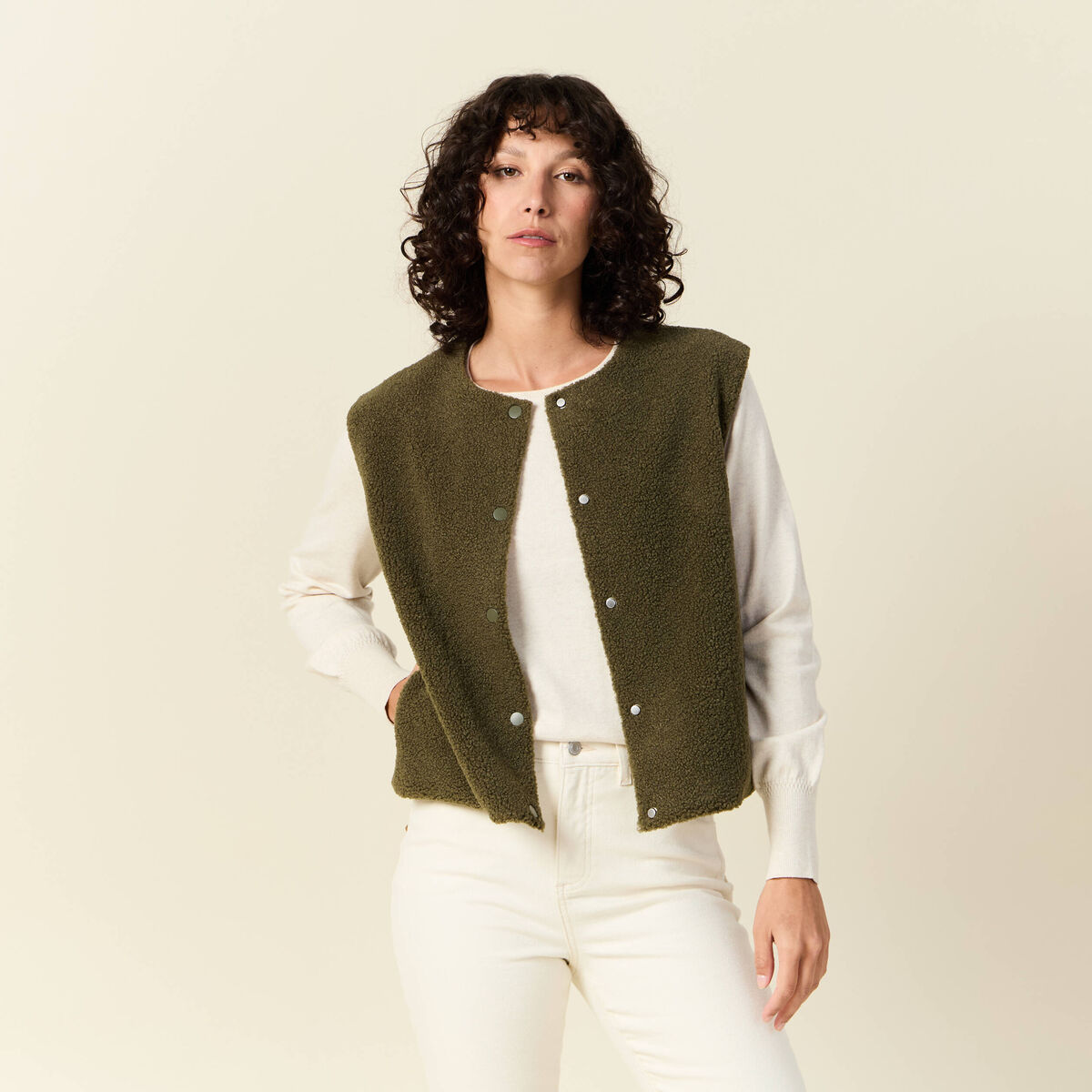 Gilet sans manches vert kaki femme
