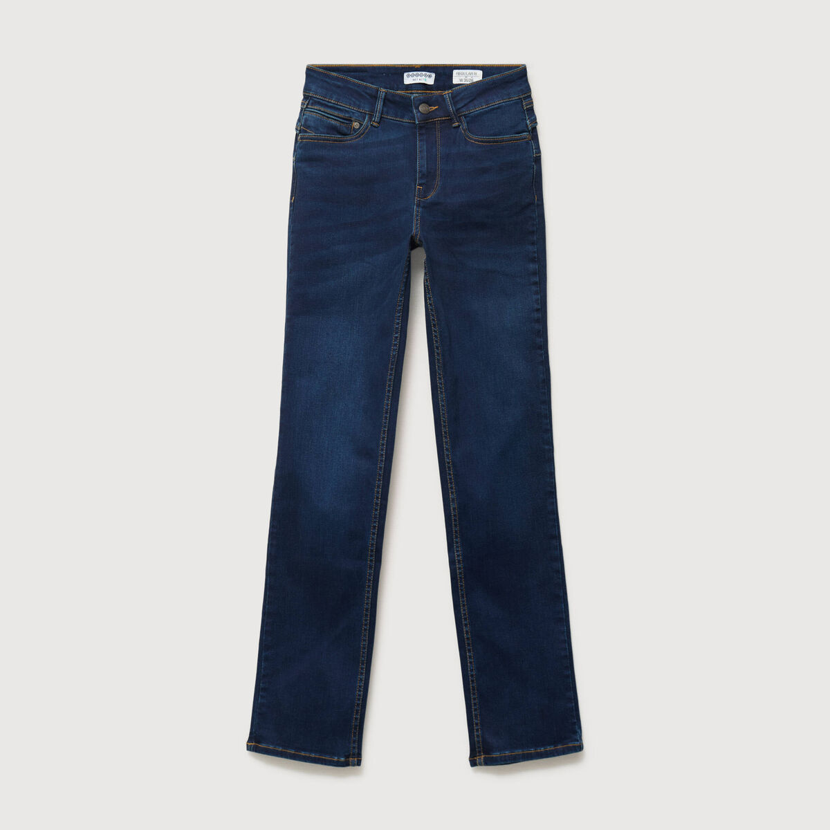 Jeans regular taille haute denim brut femme