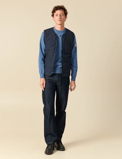 Pull fin col rond manches longues bleu fonc&eacute; homme