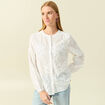 Chemise col rond manches longues brod&eacute;e ecru femme
