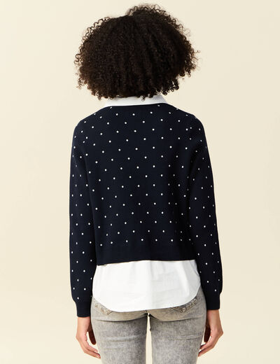 Pull manches longues 2-en1 bleu marine femme
