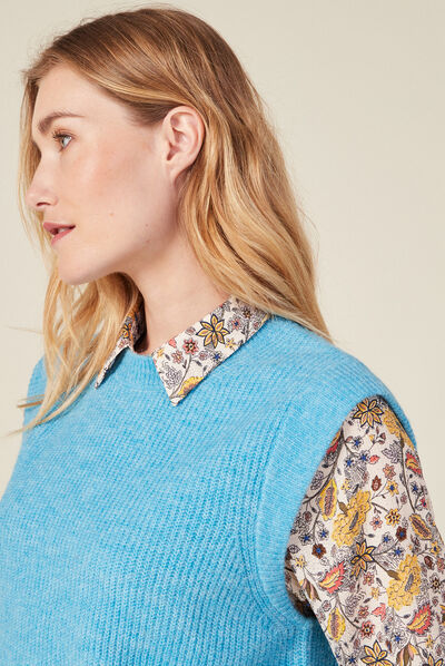 Pull sans manches bleu femme