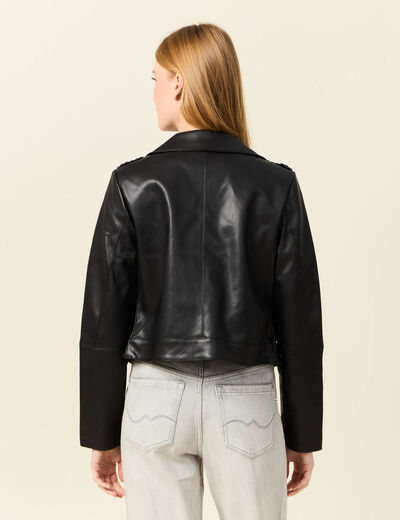 Blouson ajusté simili cuir noir femme