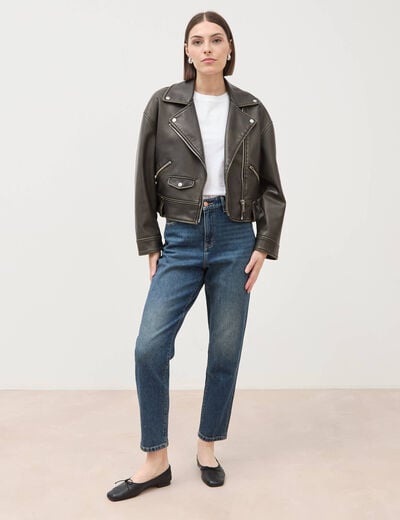 Jeans mom 7/8&egrave;me bleu femme