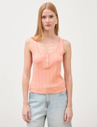 D&eacute;bardeur droit court col rond rose corail femme