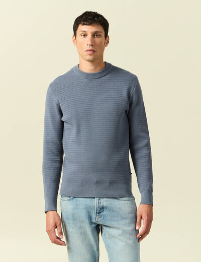 Pull col rond manches longues bleu gris homme