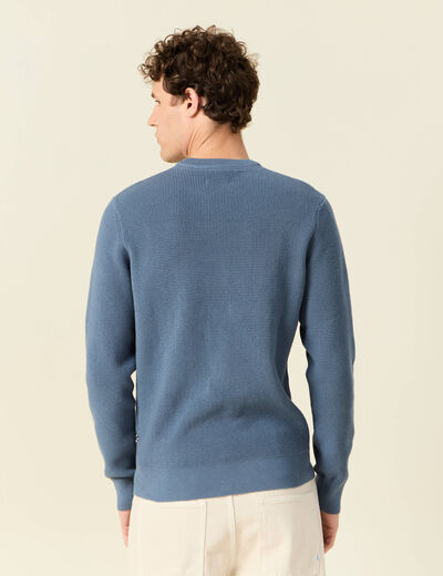 Pull manches longues col rond bleu gris homme