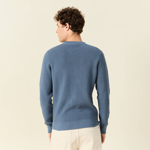 Pull manches longues col rond bleu gris homme