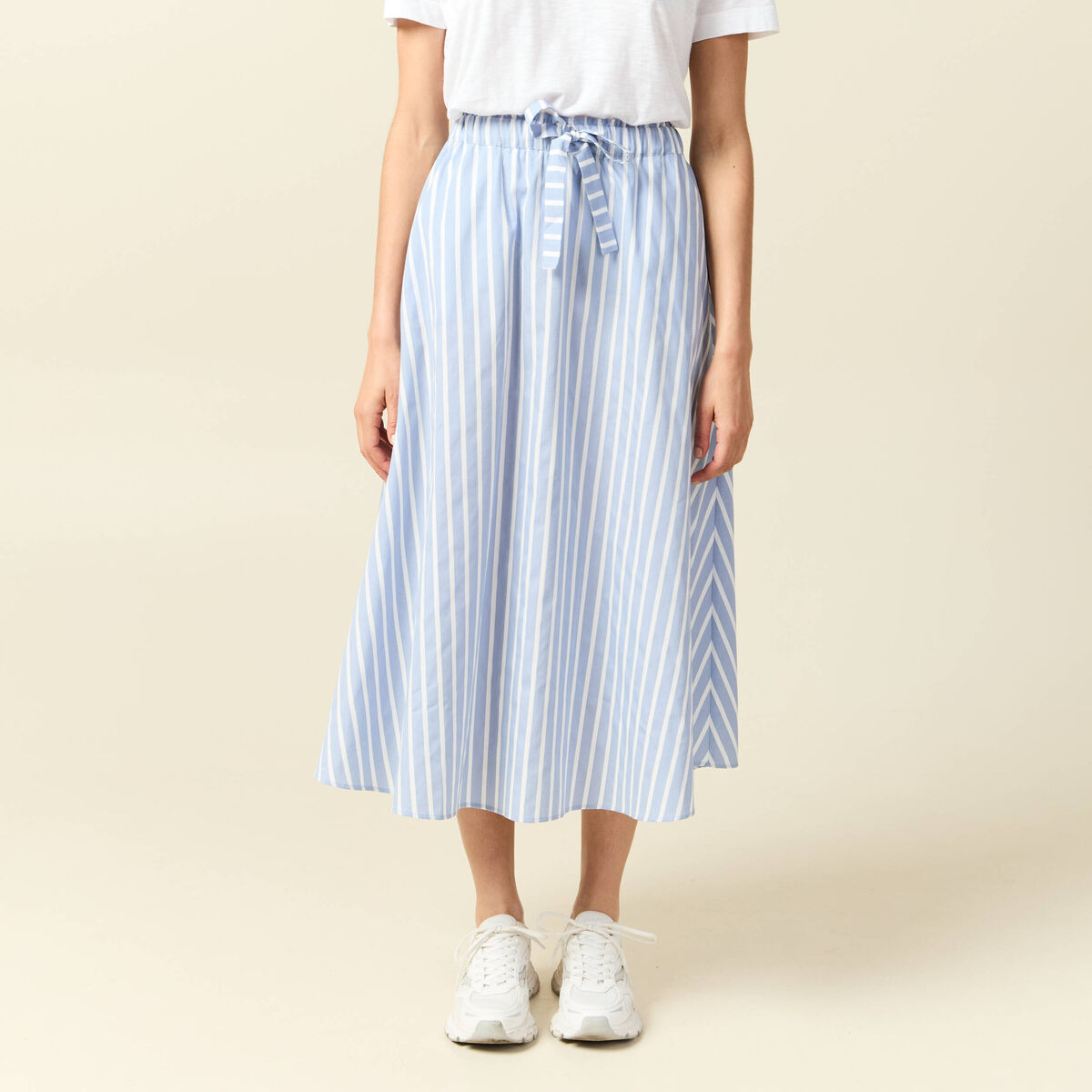 Jupe longue évasée en coton bleu ciel femme