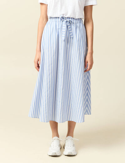 Jupe longue évasée en coton bleu ciel femme