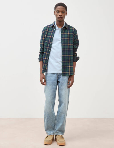 Polo cintr&eacute; en coton manches courtes bleu ciel homme
