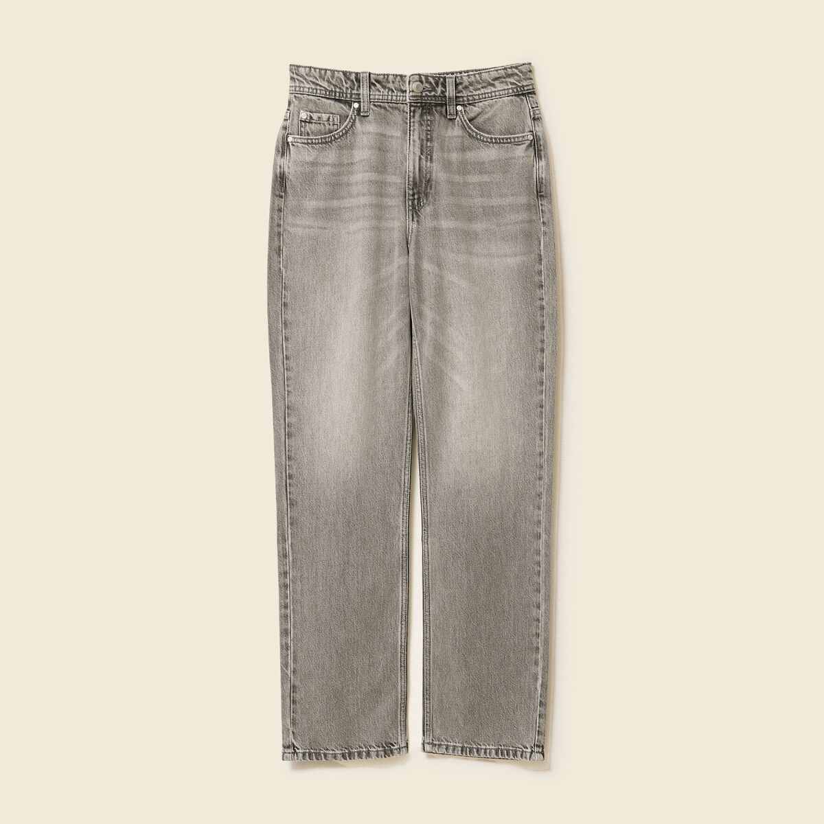 Jeans straight taille haute 7/8ème denim gris clair femme