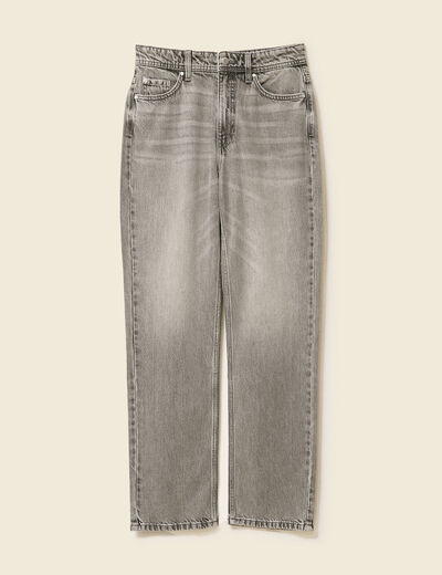 Jeans straight taille haute 7/8ème denim gris clair femme