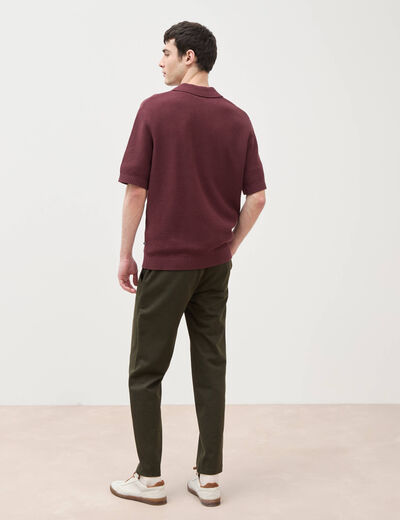 Polo ample col cubain manches courtes prune homme