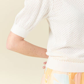 pull manches courtes ajoure creme femme Pull manches courtes ajouré creme femme