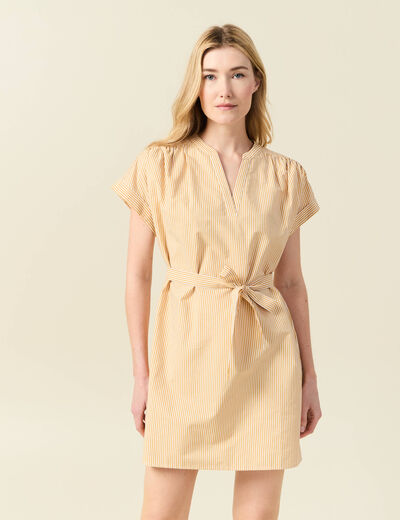 Robe droite ceinturée jaune femme