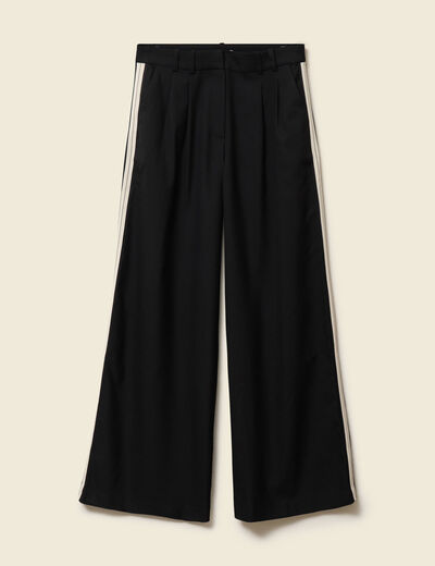 Pantalon large taille haute noir femme