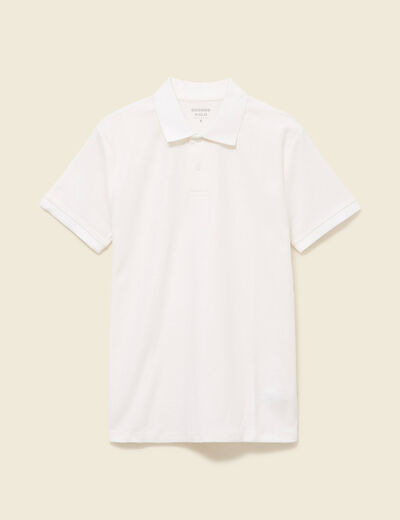 Polo cintr&eacute; manches courtes blanc homme