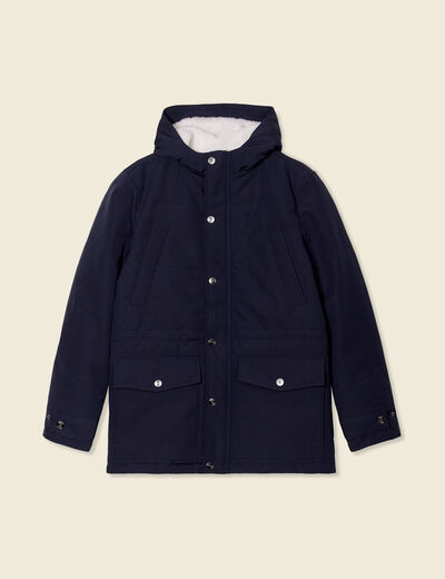 Parka à capuche bleu marine homme