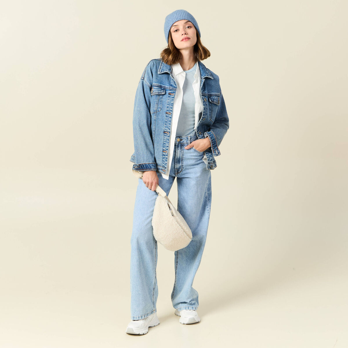 T-shirt manches longues avec laine bleu ciel femme