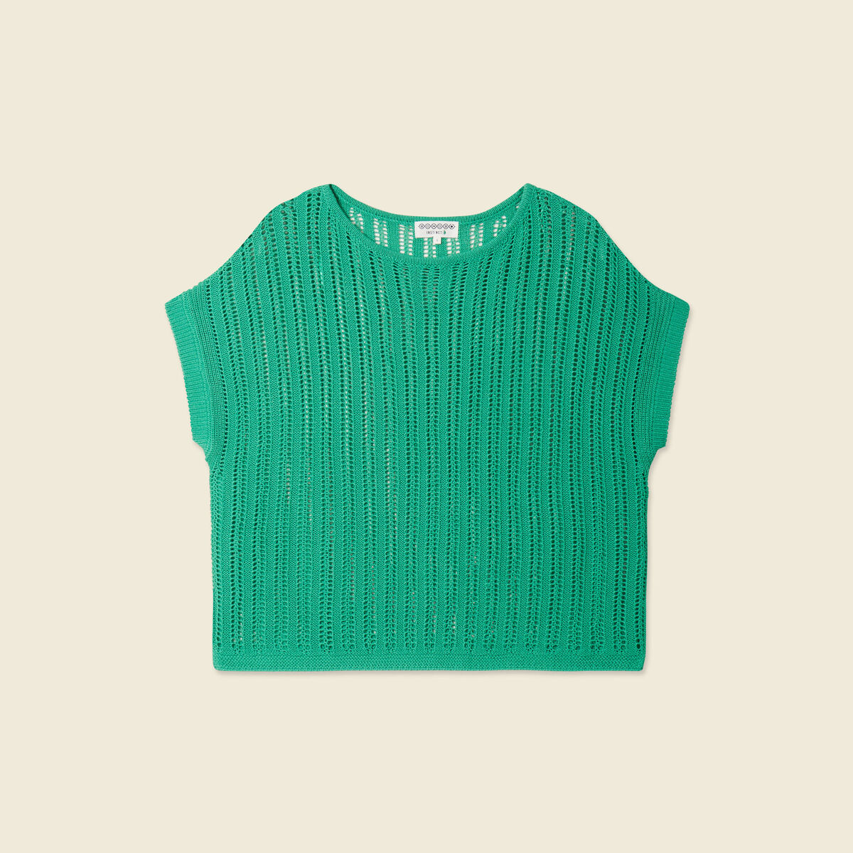 Pull oversize ajour&eacute; col bateau vert menthe femme
