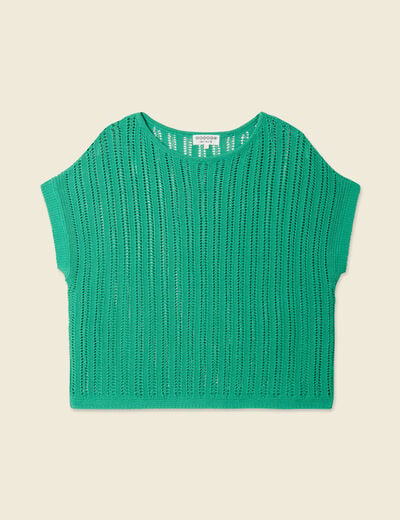 Pull oversize ajour&eacute; col bateau vert menthe femme