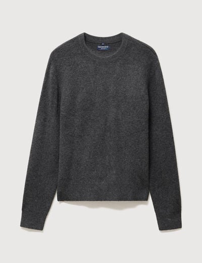 Pull droit col rond manches longues gris fonc&eacute; homme