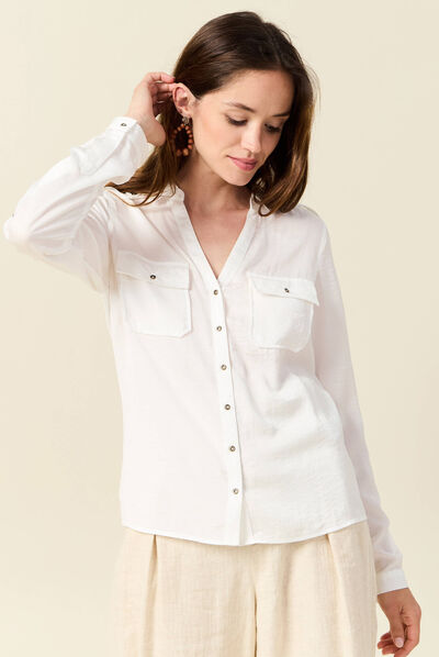 Chemise manches longues ecru femme