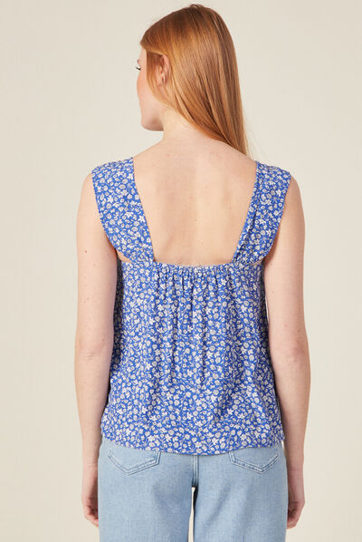 Blouse bretelles larges bleu femme