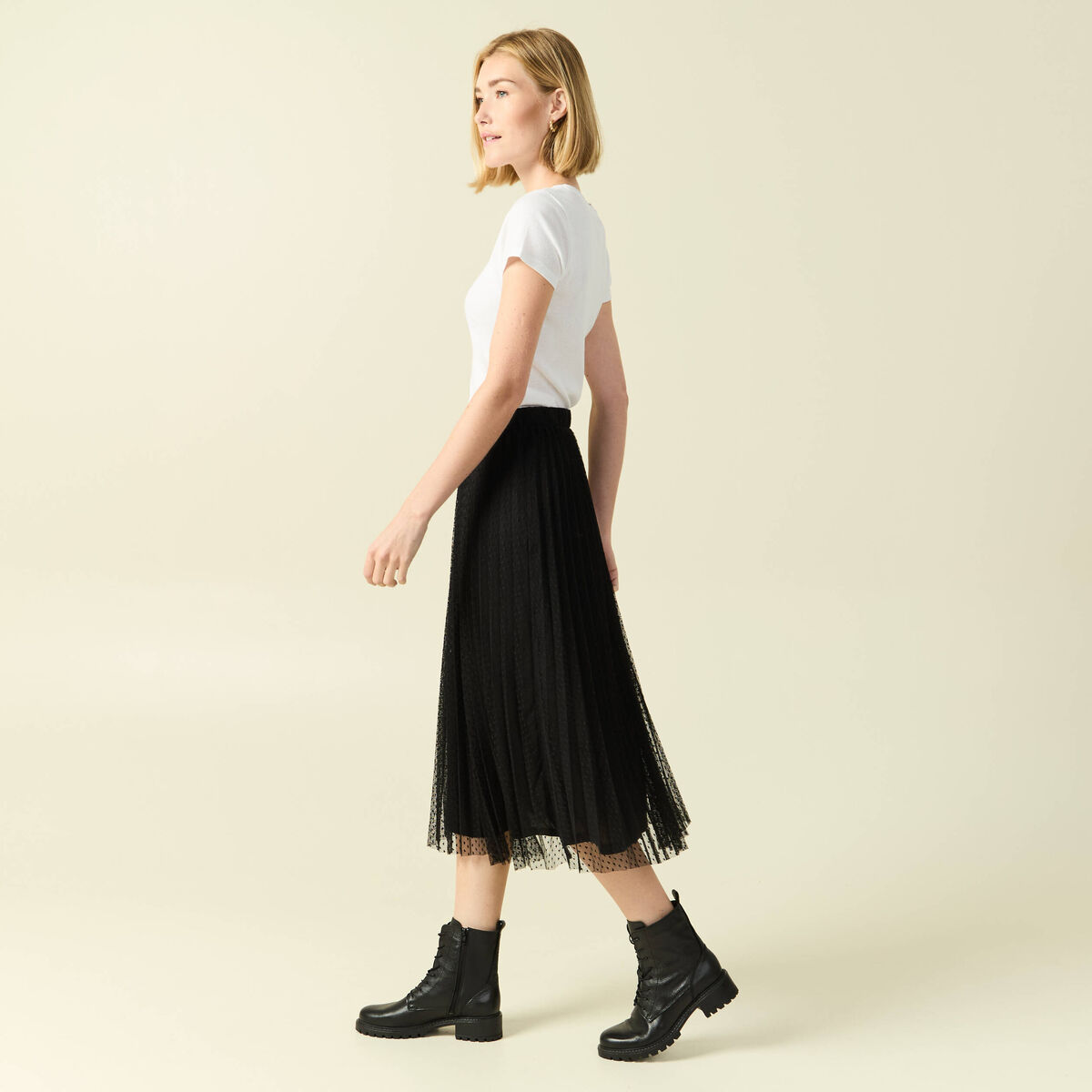 Jupe midi &eacute;vas&eacute;e tulle noir femme