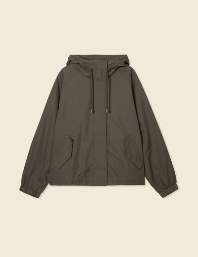 Parka oversize d&eacute;perlante &agrave; capuche vert kaki femme