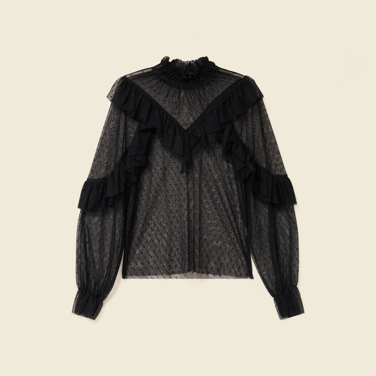 Blouse transparente manches longues noir femme